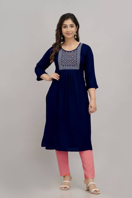 Kapadia - Navy Straight Rayon Women's Stitched Salwar Suit ( Pack of 1 )