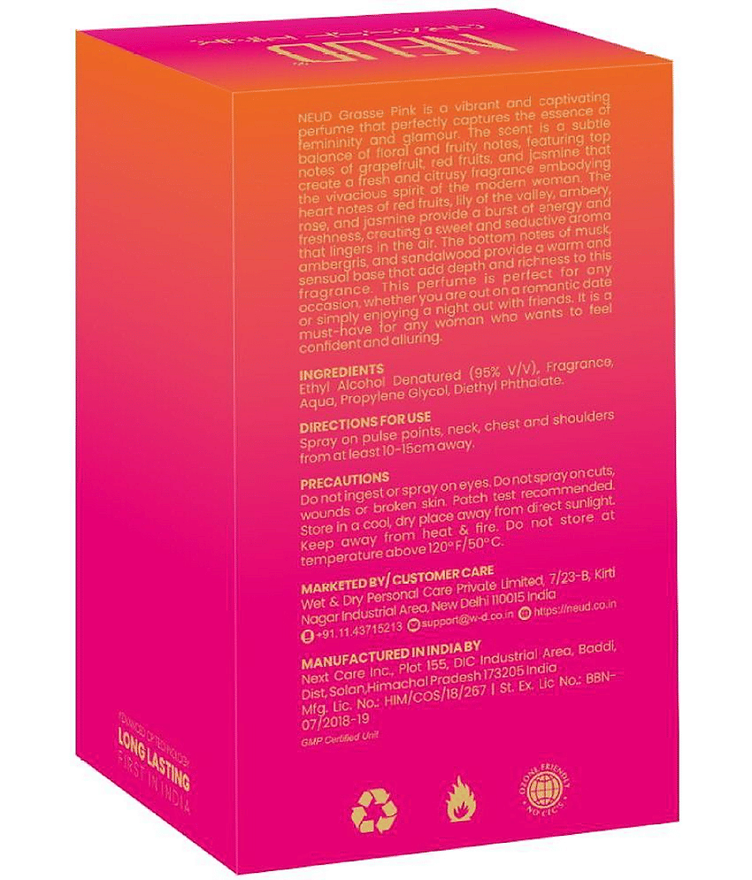 NEUD Grasse Pink Luxury Perfume for Women Long Lasting EDP, 100 ml
