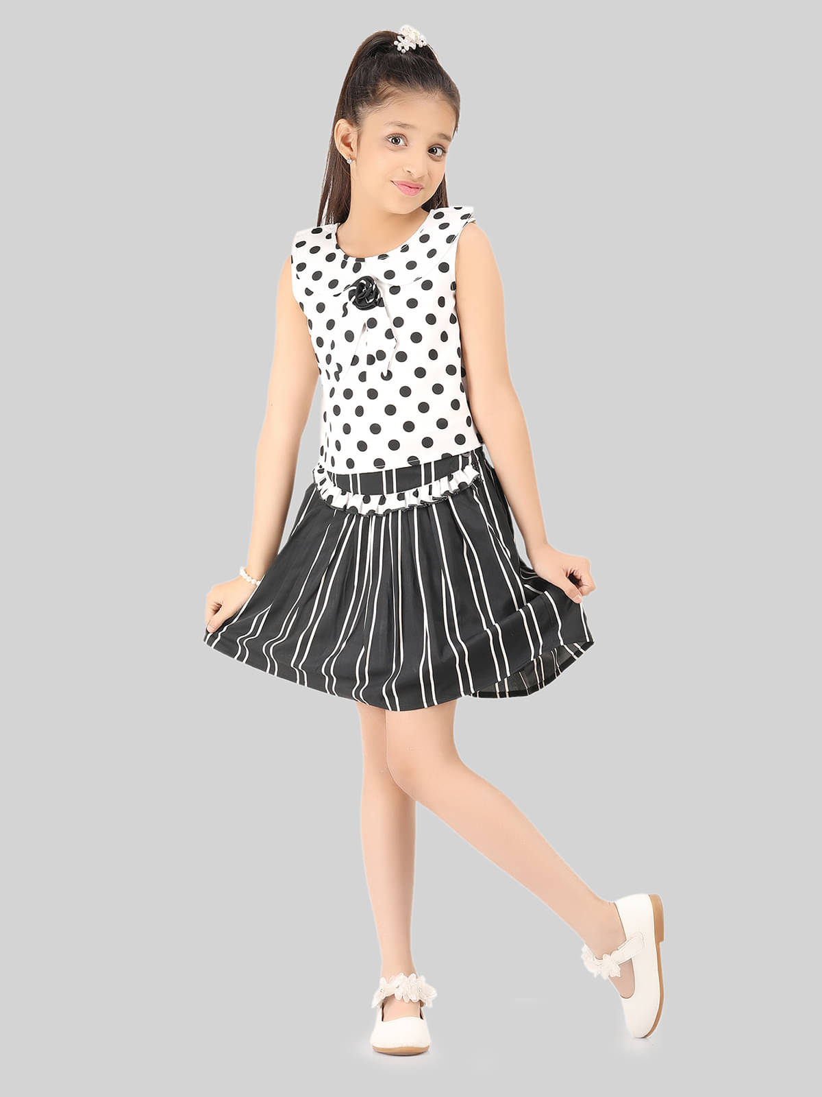     			Being Naughty Pack of 1 Girls Polyester Top With Skirt ( White )