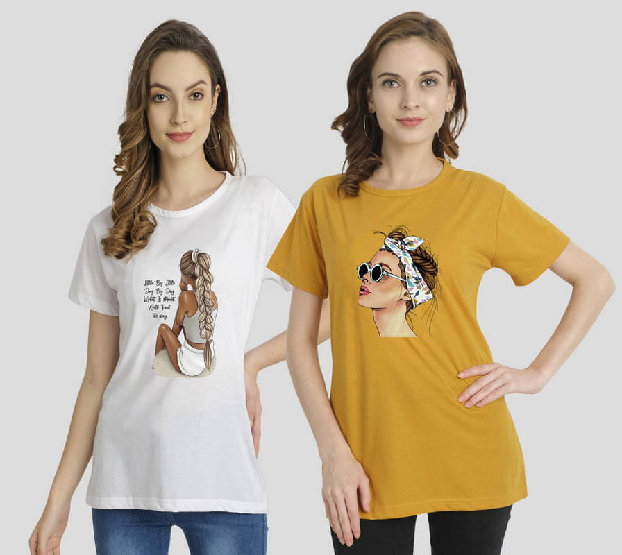     			CHOZI Women Cotton Blend Printed Regular Fit Round Neck T-Shirt ( Multi Color )