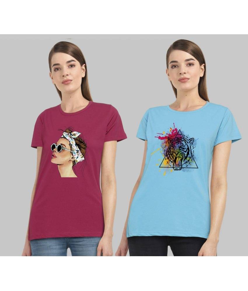     			CHOZI Women Cotton Blend Printed Regular Fit Round Neck T-Shirt ( Multi Color )