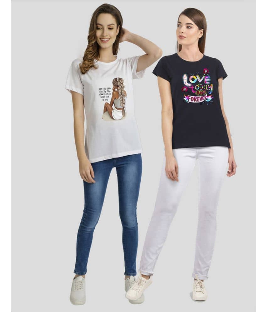 CHOZI Women Cotton Blend Printed Regular Fit Round Neck T-Shirt ( Multi Color )