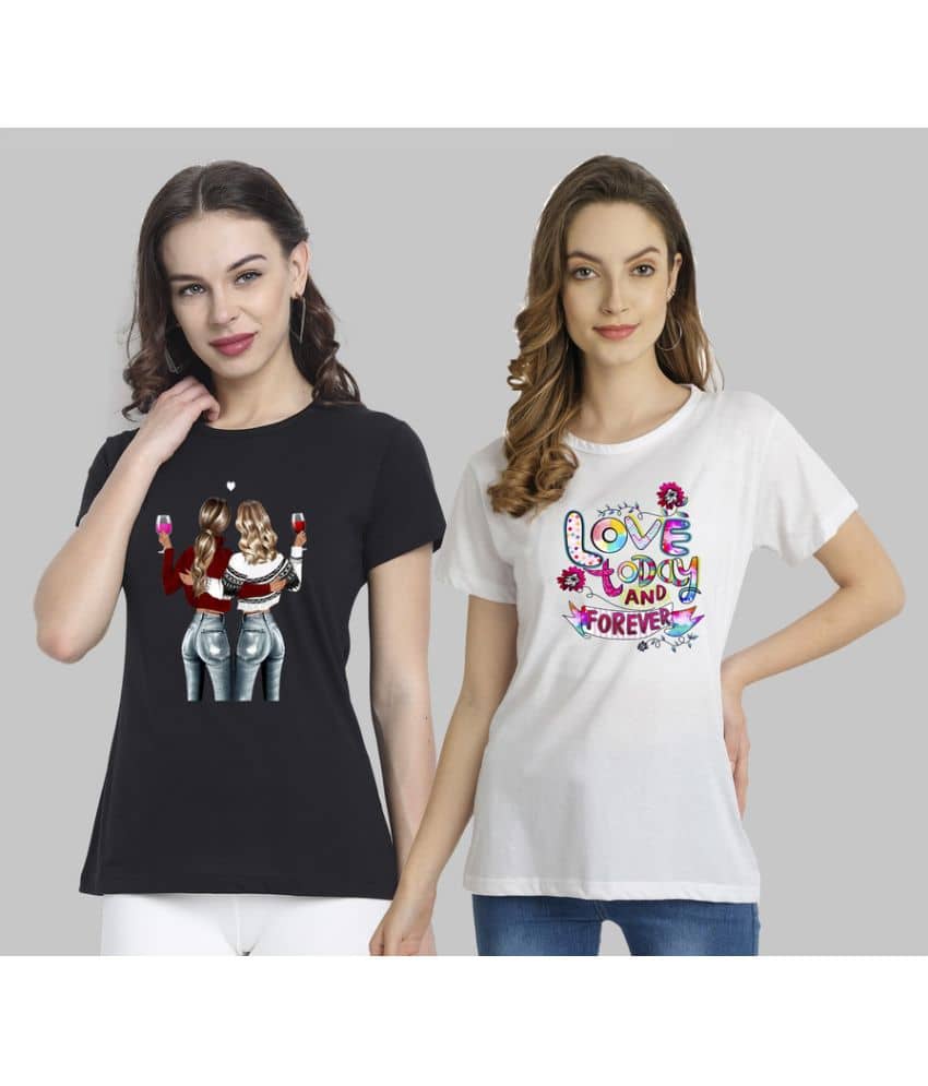 CHOZI Women Cotton Blend Printed Regular Fit Round Neck T-Shirt ( Multi Color )