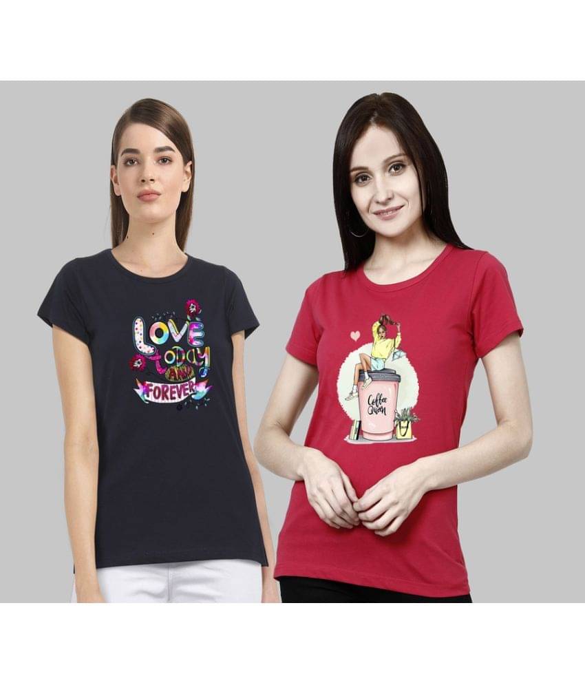     			CHOZI Women Cotton Blend Printed Regular Fit Round Neck T-Shirt ( Multi Color )