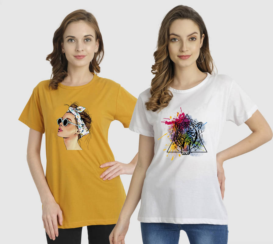 CHOZI Women Cotton Blend Printed Regular Fit Round Neck T-Shirt ( Multi Color ) CHOZI Women Cotton Blend Printed Regular Fit Round Neck T-Shirt ( Multi Color )