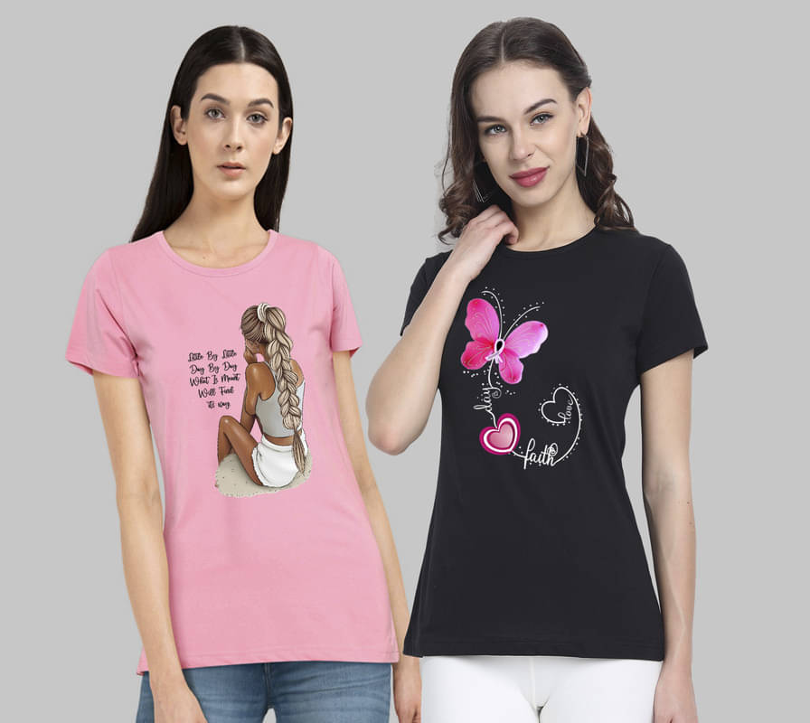 CHOZI Women Cotton Blend Printed Regular Fit Round Neck T-Shirt ( Multi Color ) CHOZI Women Cotton Blend Printed Regular Fit Round Neck T-Shirt ( Multi Color )