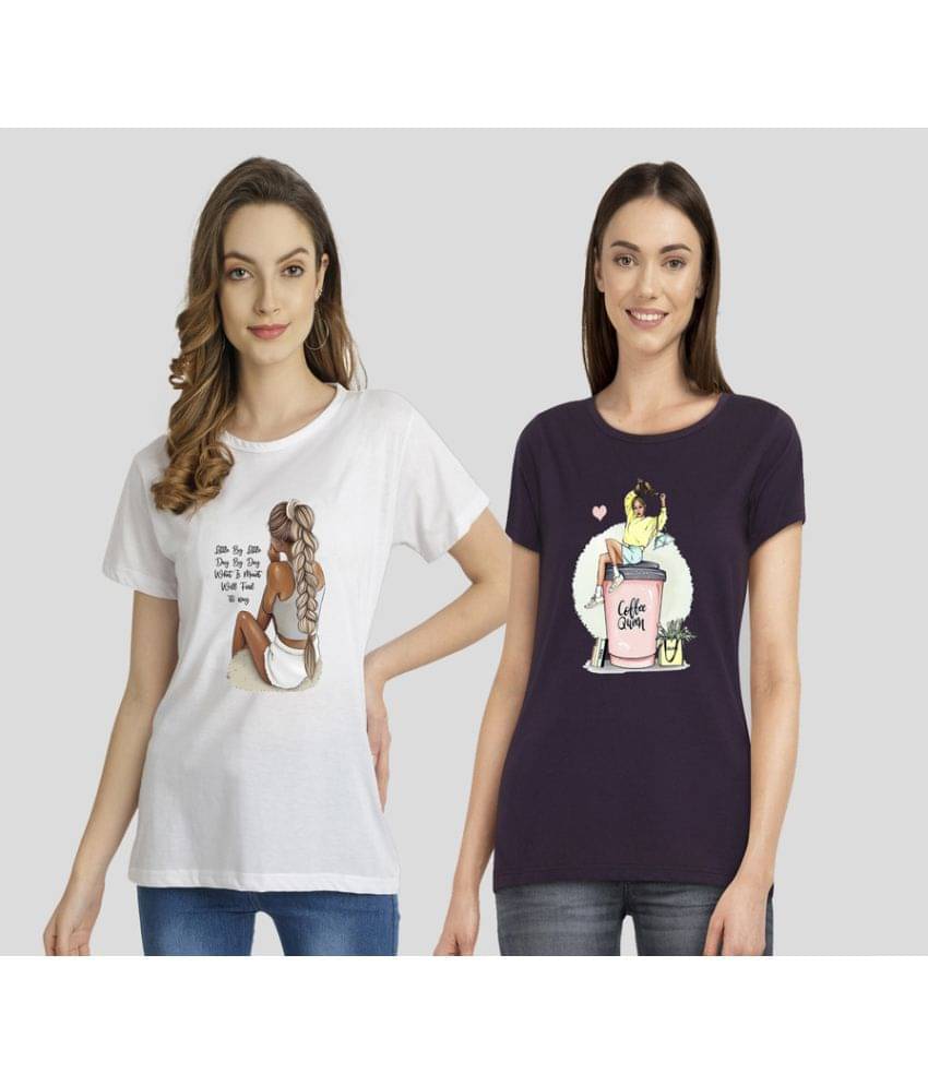     			CHOZI Women Cotton Blend Printed Regular Fit Round Neck T-Shirt ( Multi Color )