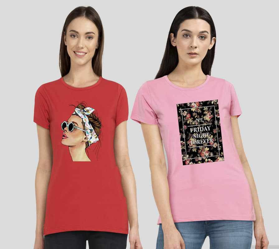 CHOZI Women Cotton Blend Printed Regular Fit Round Neck T-Shirt ( Multi Color )