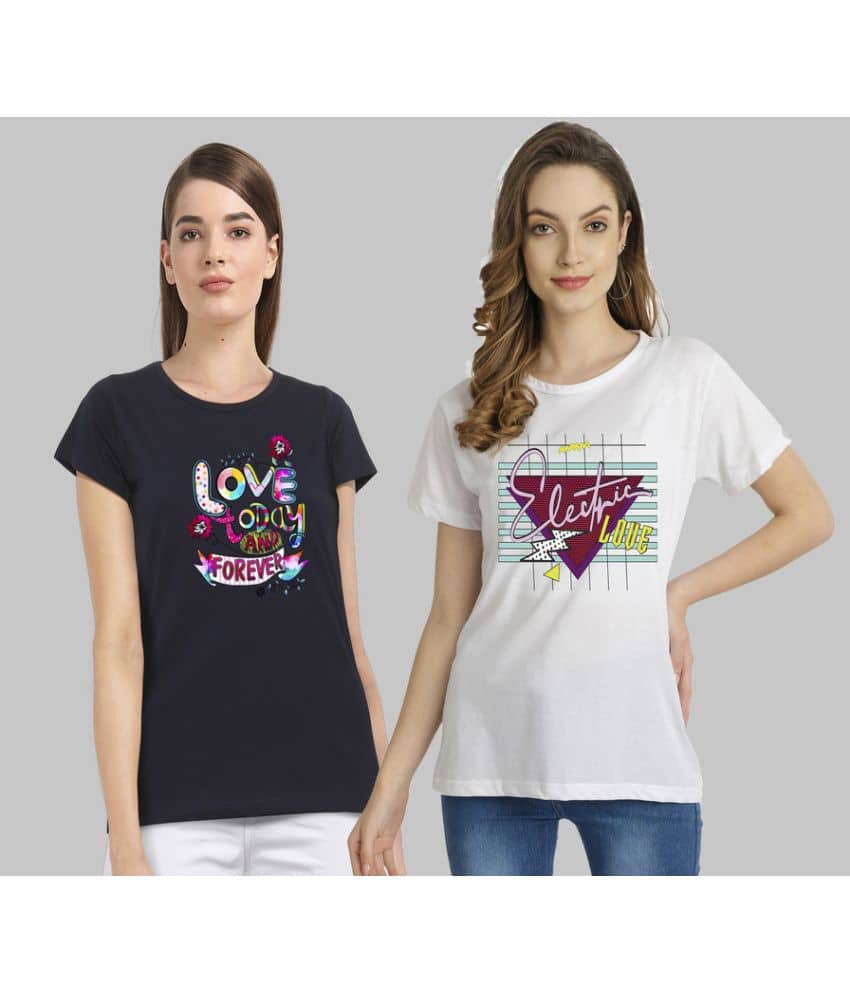 CHOZI Women Cotton Blend Printed Regular Fit Round Neck T-Shirt ( Multi Color )