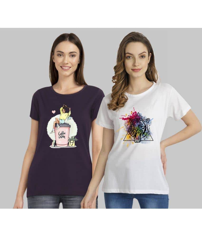 CHOZI Women Cotton Blend Printed Regular Fit Round Neck T-Shirt ( Multi Color )