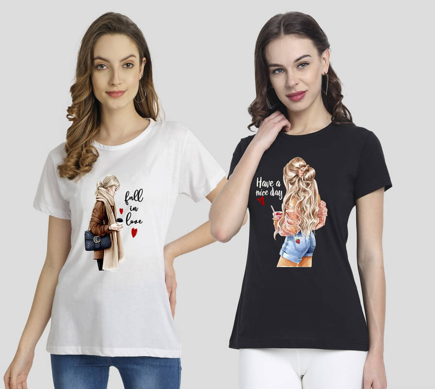     			CHOZI Women Cotton Blend Printed Regular Fit Round Neck T-Shirt ( Multi Color )