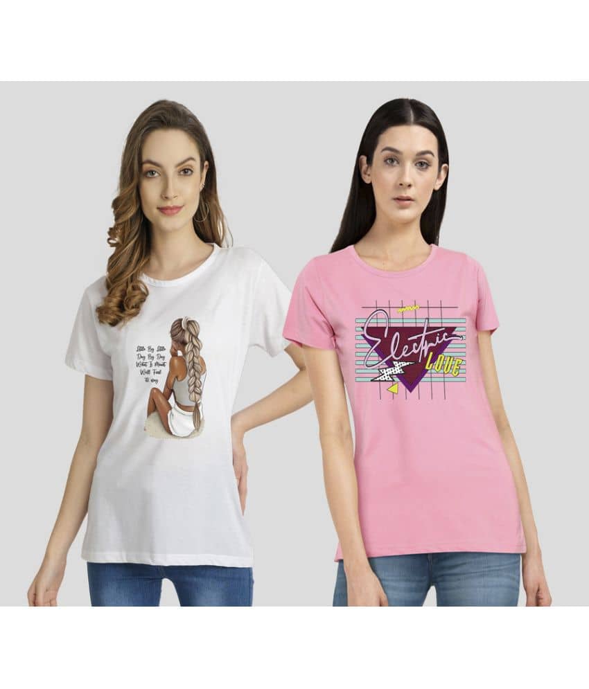 CHOZI Women Cotton Blend Printed Regular Fit Round Neck T-Shirt ( Multi Color )