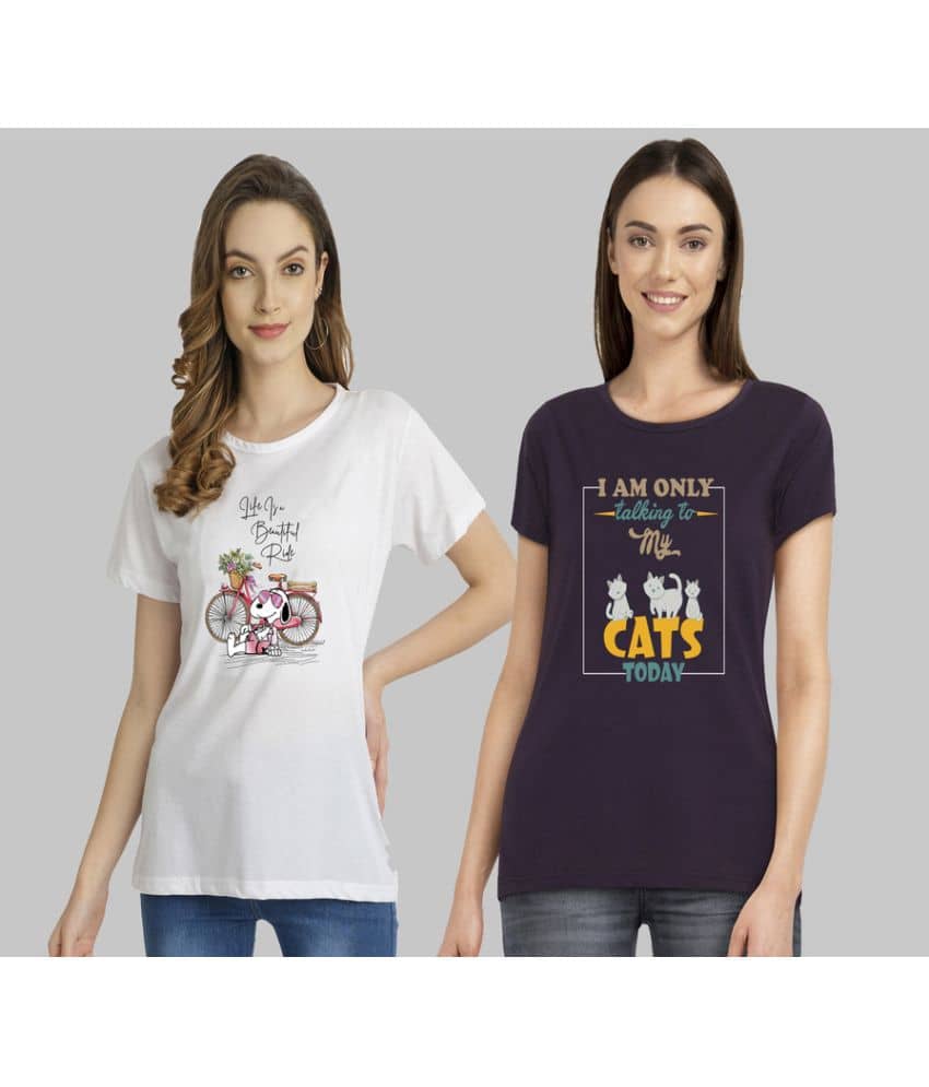 CHOZI Women Cotton Blend Printed Regular Fit Round Neck T-Shirt ( Multi Color )