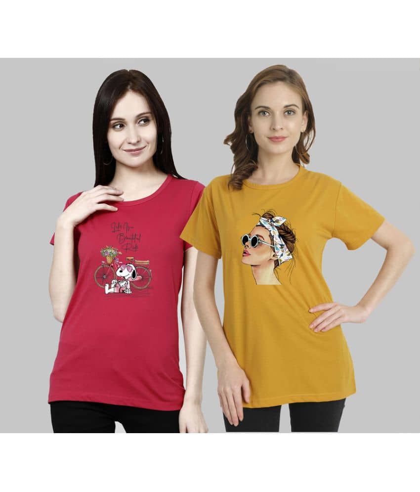 CHOZI Women Cotton Blend Printed Regular Fit Round Neck T-Shirt ( Multi Color )