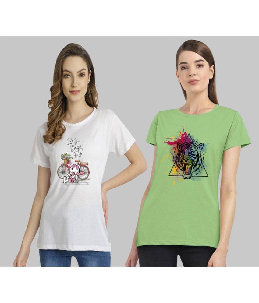     			CHOZI Women Cotton Blend Printed Regular Fit Round Neck T-Shirt ( Multi Color )