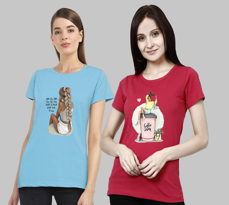     			CHOZI Women Cotton Blend Printed Regular Fit Round Neck T-Shirt ( Multi Color )
