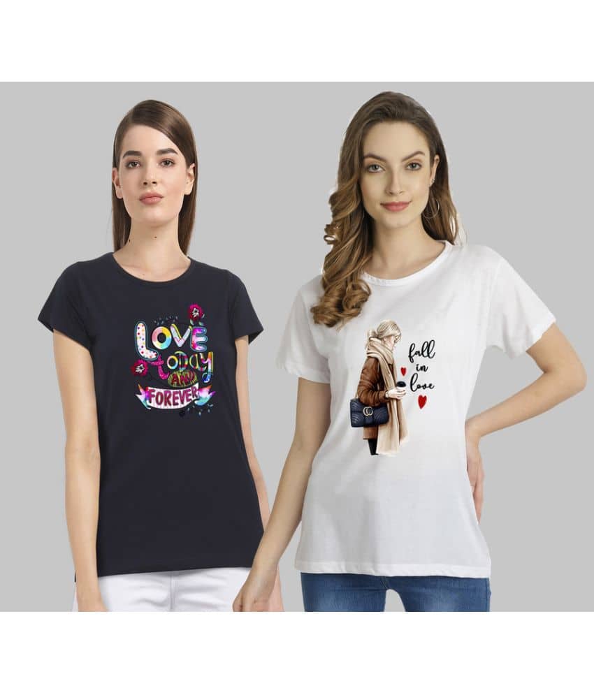 CHOZI Women Cotton Blend Printed Regular Fit Round Neck T-Shirt ( Multi Color )