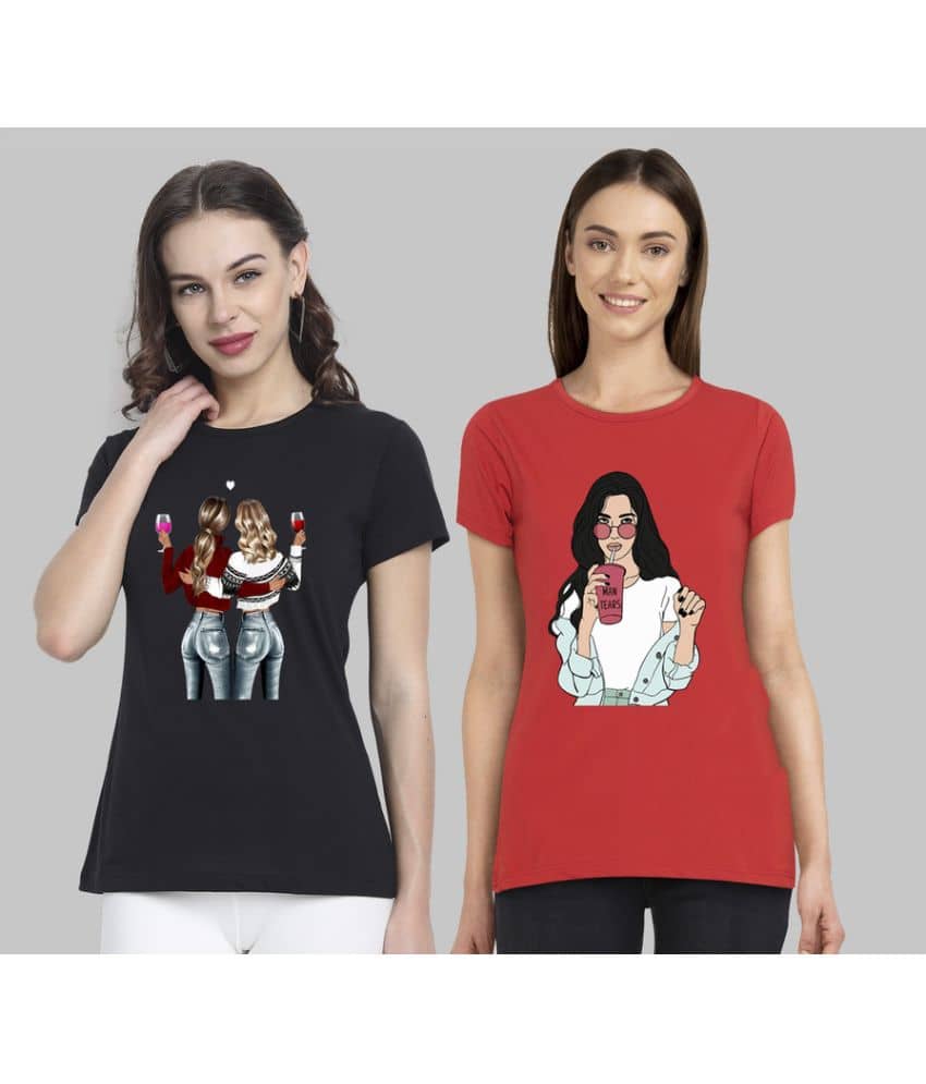 CHOZI Women Cotton Blend Printed Regular Fit Round Neck T-Shirt ( Multi Color )