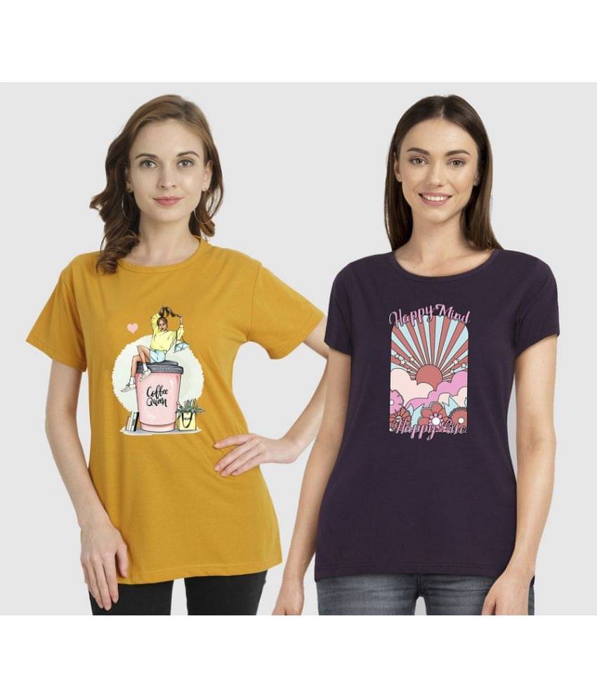     			CHOZI Women Cotton Blend Printed Regular Fit Round Neck T-Shirt ( Multi Color )