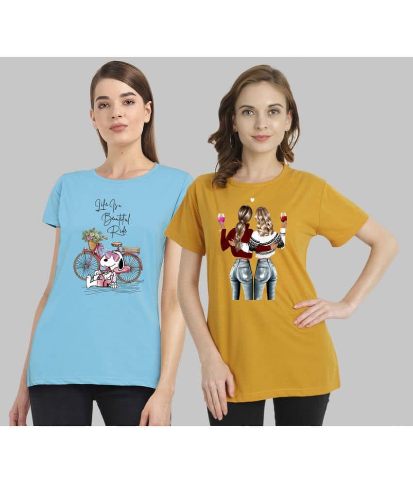 CHOZI Women Cotton Blend Printed Regular Fit Round Neck T-Shirt ( Multi Color )