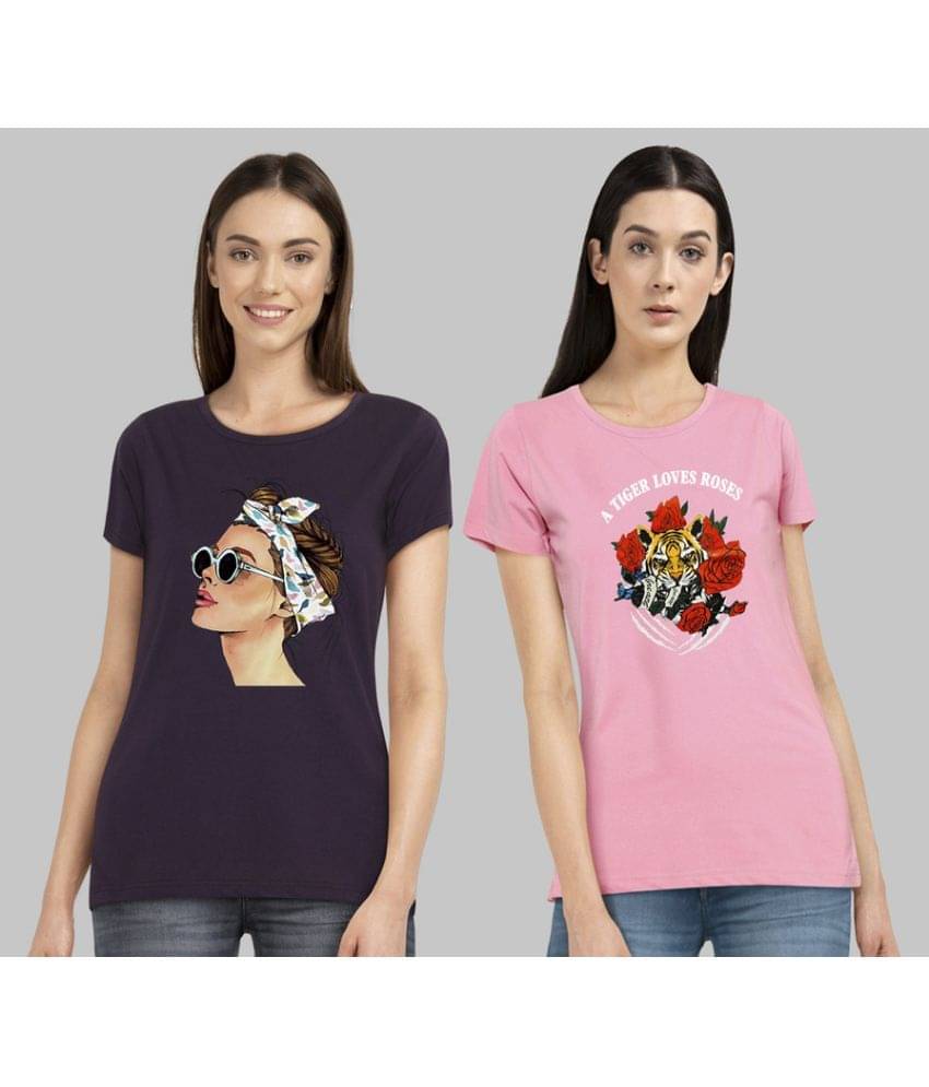     			CHOZI Women Cotton Blend Printed Regular Fit Round Neck T-Shirt ( Multi Color )
