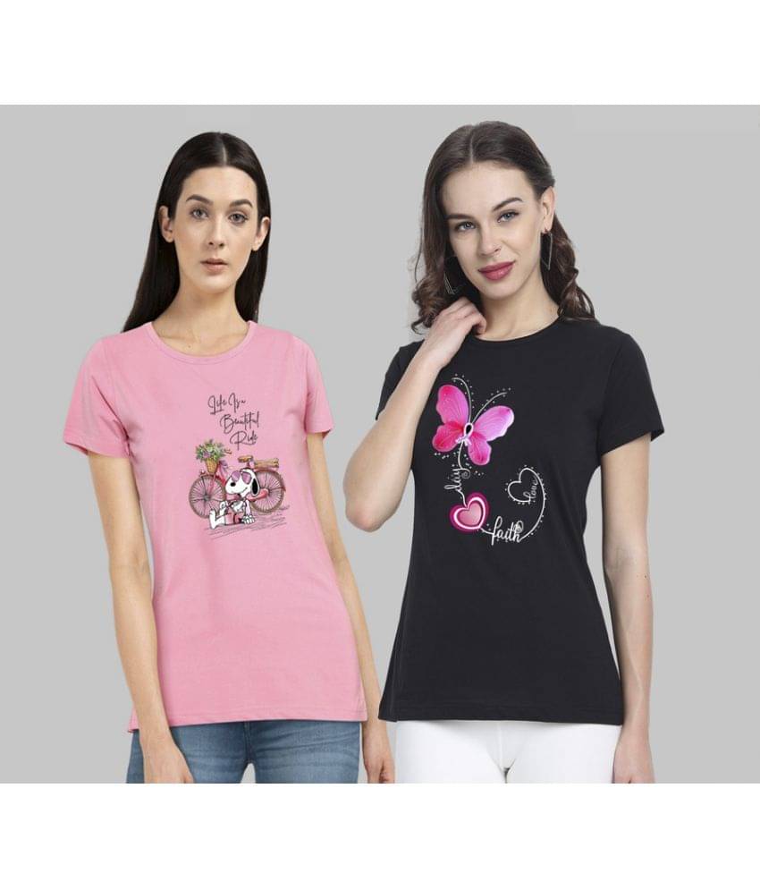     			CHOZI Women Cotton Blend Printed Regular Fit Round Neck T-Shirt ( Multi Color )