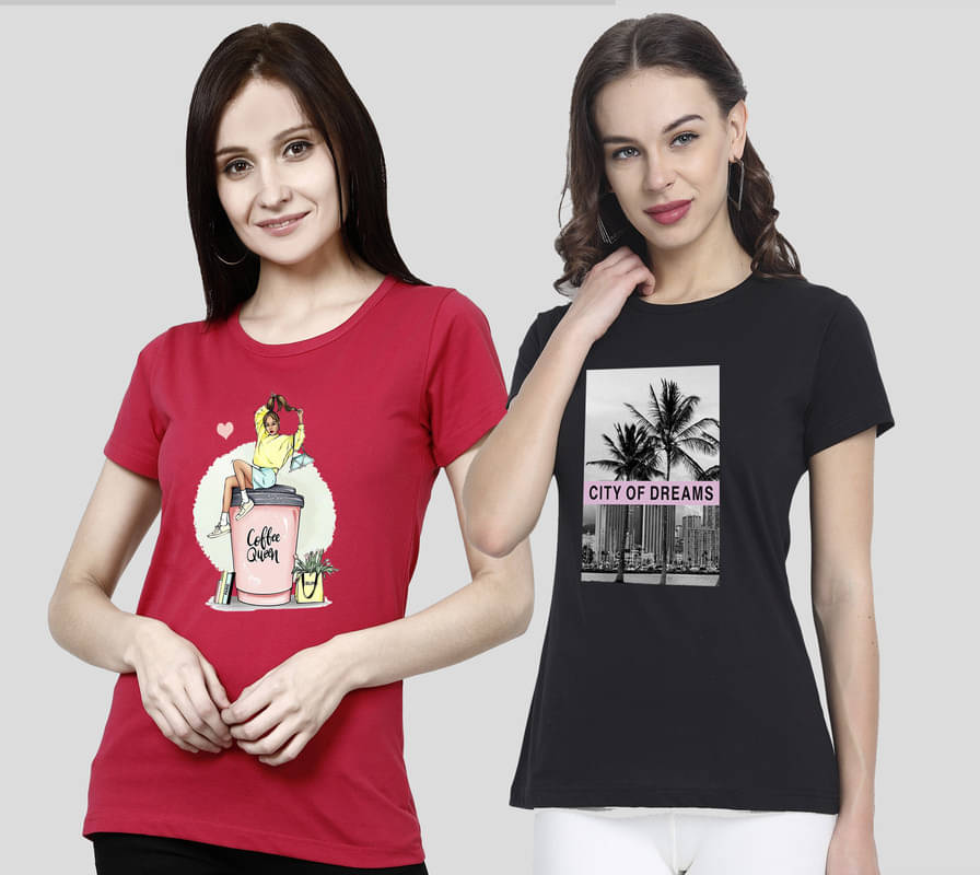     			CHOZI Women Cotton Blend Printed Regular Fit Round Neck T-Shirt ( Multi Color )