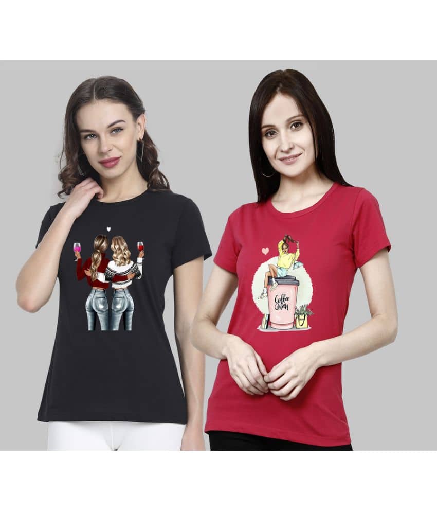 CHOZI Women Cotton Blend Printed Regular Fit Round Neck T-Shirt ( Multi Color )