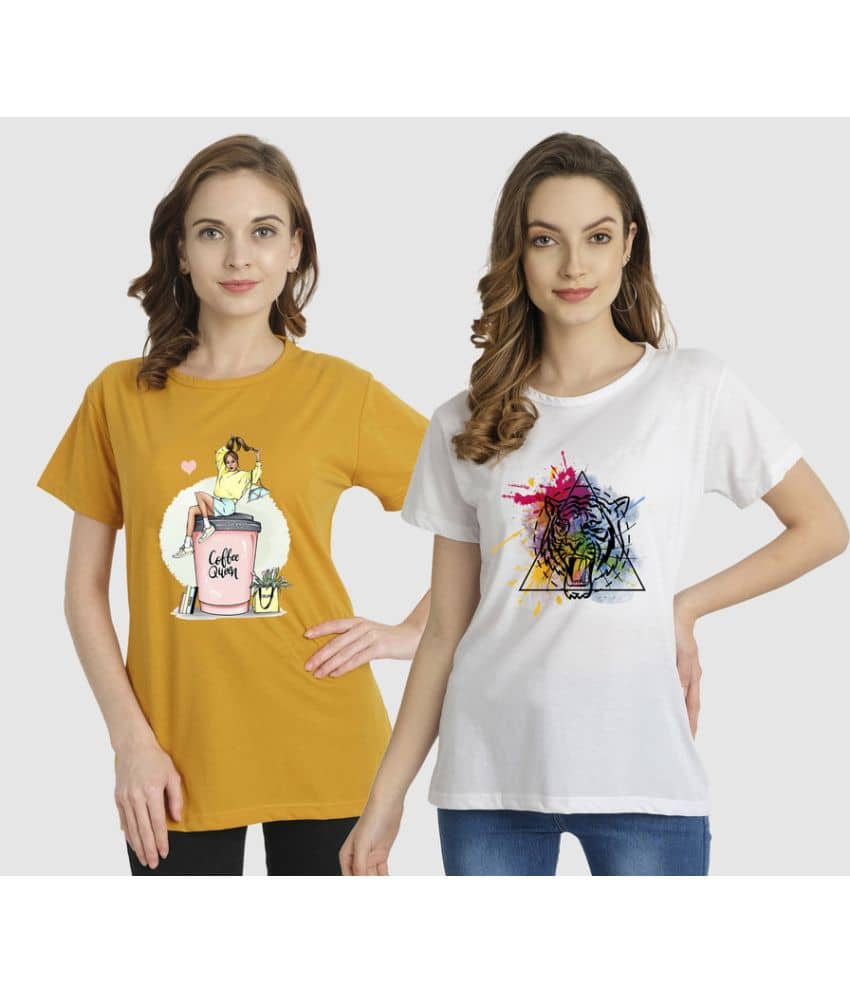 CHOZI Women Cotton Blend Printed Regular Fit Round Neck T-Shirt ( Multi Color )