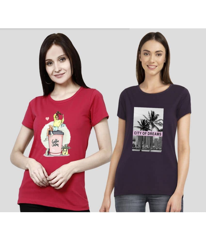 CHOZI Women Cotton Blend Printed Regular Fit Round Neck T-Shirt ( Multi Color )
