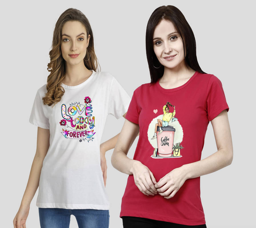 CHOZI Women Cotton Blend Printed Regular Fit Round Neck T-Shirt ( Multi Color ) CHOZI Women Cotton Blend Printed Regular Fit Round Neck T-Shirt ( Multi Color )