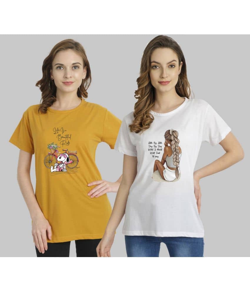 CHOZI Women Cotton Blend Printed Regular Fit Round Neck T-Shirt ( Multi Color )