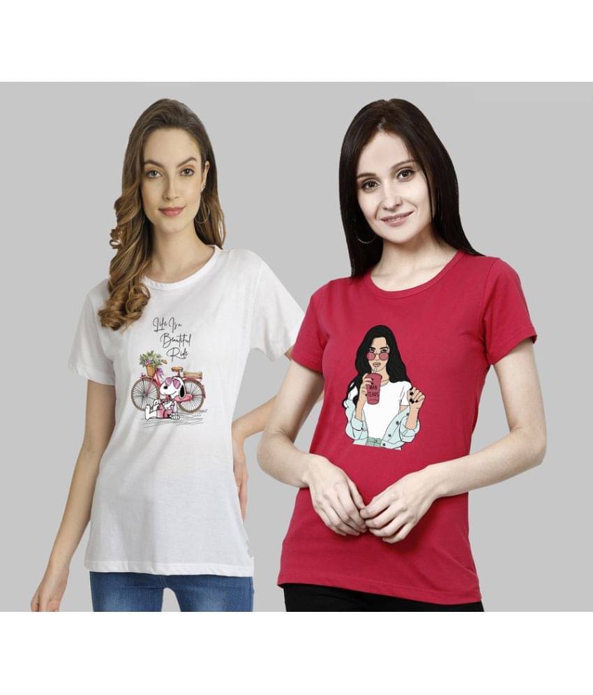     			CHOZI Women Cotton Blend Printed Regular Fit Round Neck T-Shirt ( Multi Color )