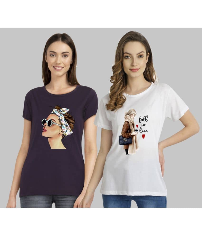 CHOZI Women Cotton Blend Printed Regular Fit Round Neck T-Shirt ( Multi Color )