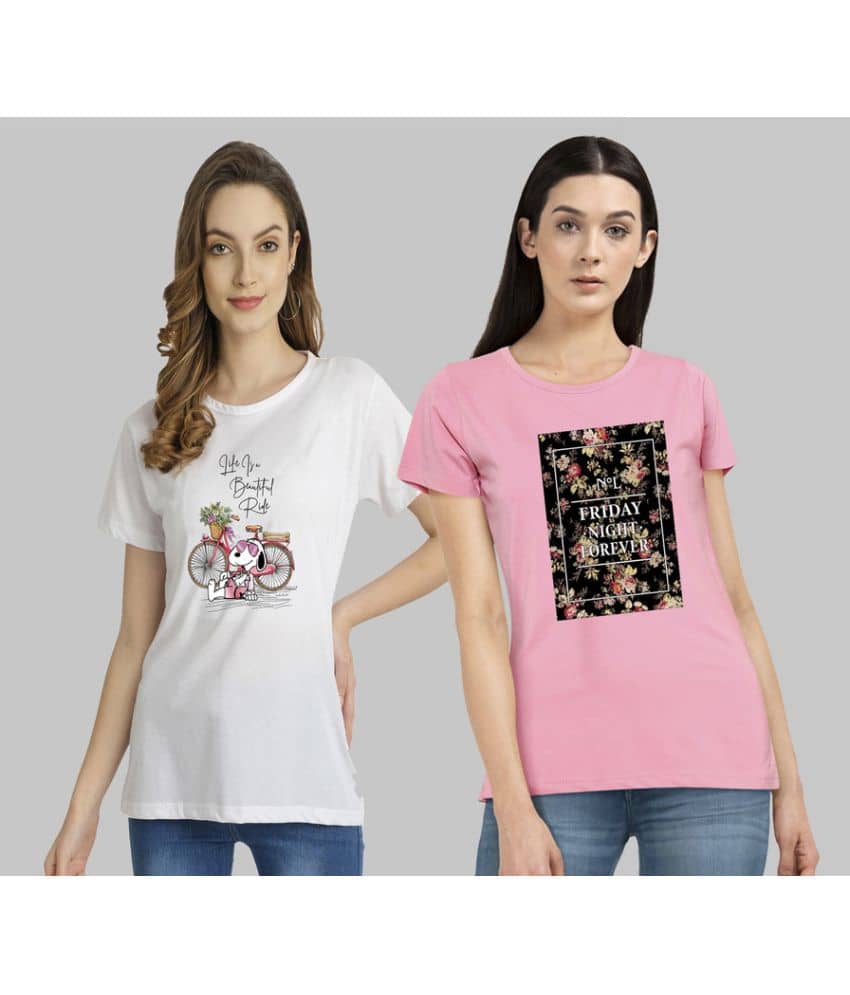CHOZI Women Cotton Blend Printed Regular Fit Round Neck T-Shirt ( Multi Color )