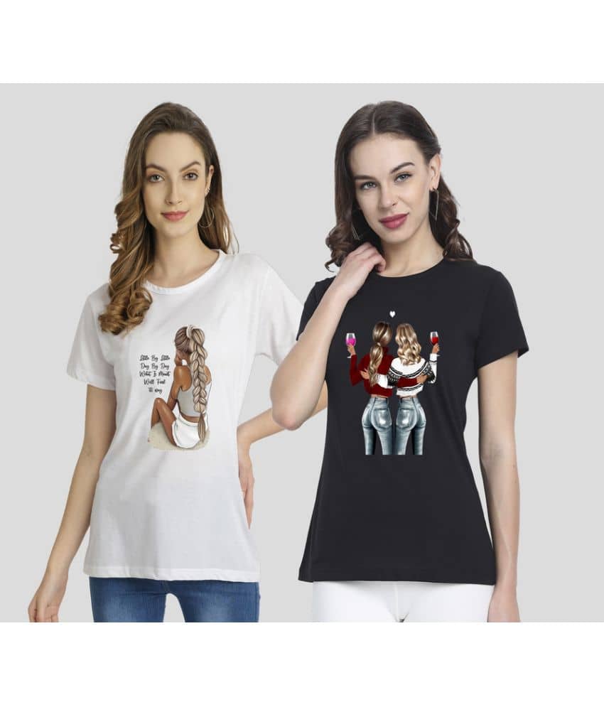 CHOZI Women Cotton Blend Printed Regular Fit Round Neck T-Shirt ( Multi Color )