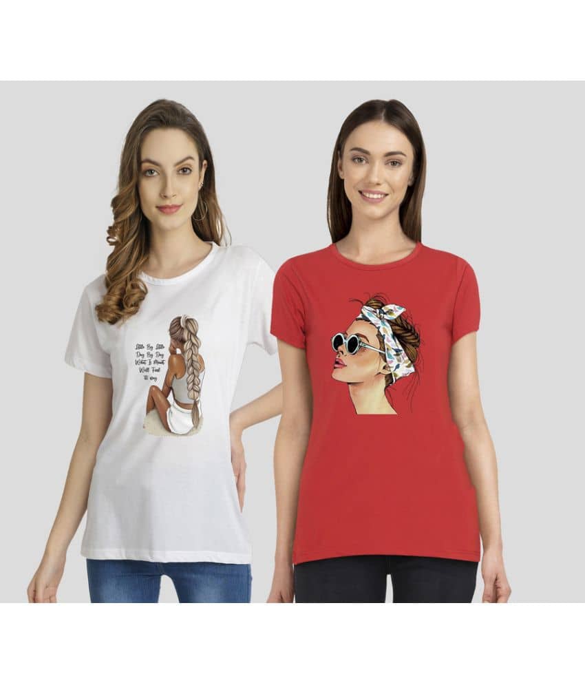 CHOZI Women Cotton Blend Printed Regular Fit Round Neck T-Shirt ( Multi Color )