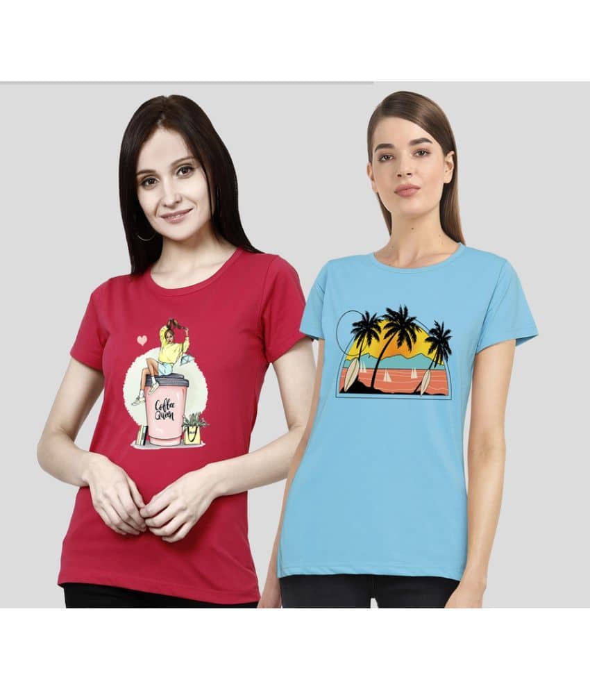 CHOZI Women Cotton Blend Printed Regular Fit Round Neck T-Shirt ( Multi Color )