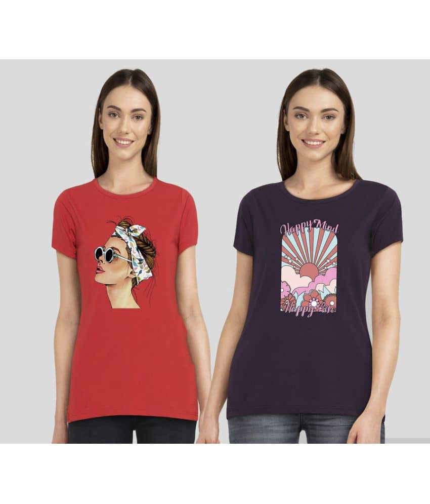 CHOZI Women Cotton Blend Printed Regular Fit Round Neck T-Shirt ( Multi Color )
