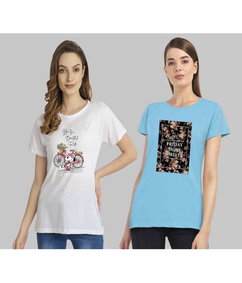CHOZI Women Cotton Blend Printed Regular Fit Round Neck T-Shirt ( Multi Color )