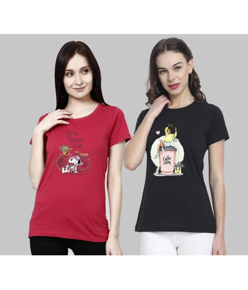 CHOZI Women Cotton Blend Printed Regular Fit Round Neck T-Shirt ( Multi Color )