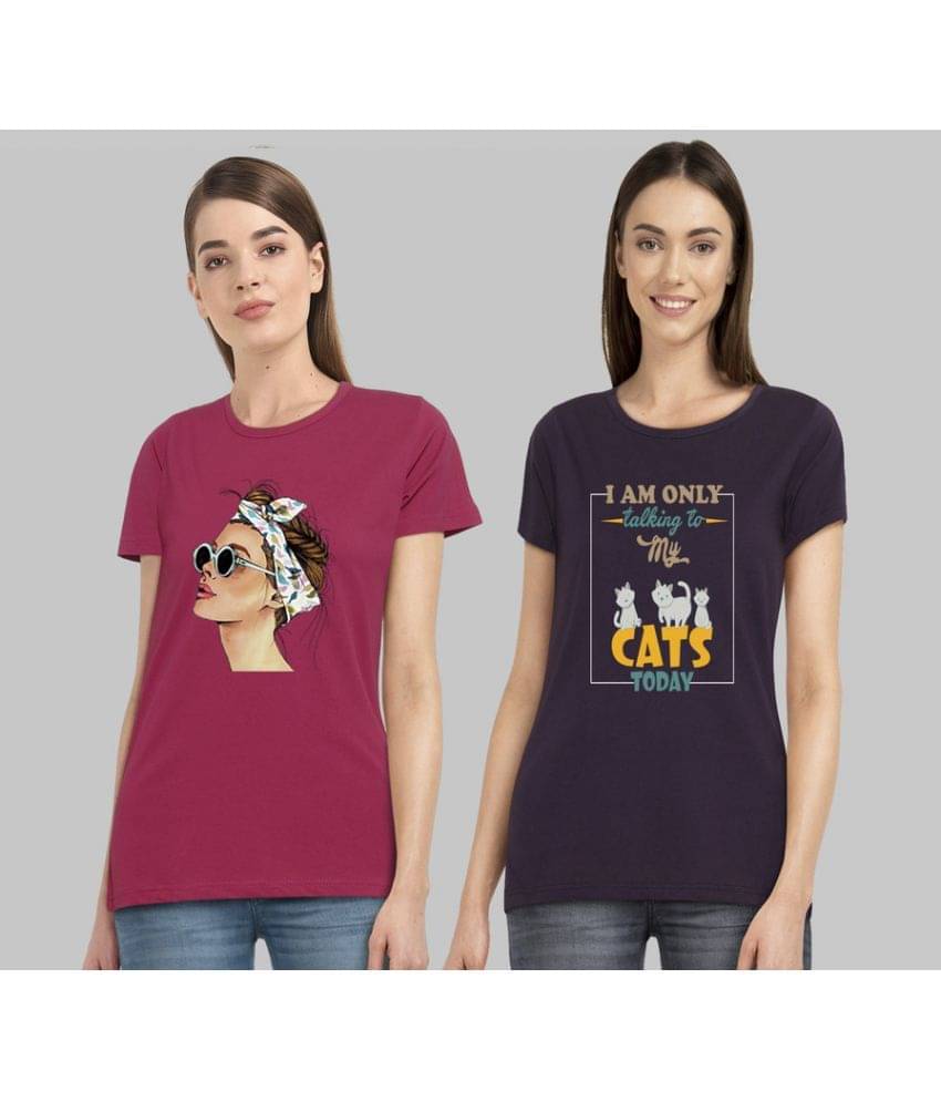    			CHOZI Women Cotton Blend Printed Regular Fit Round Neck T-Shirt ( Multi Color )