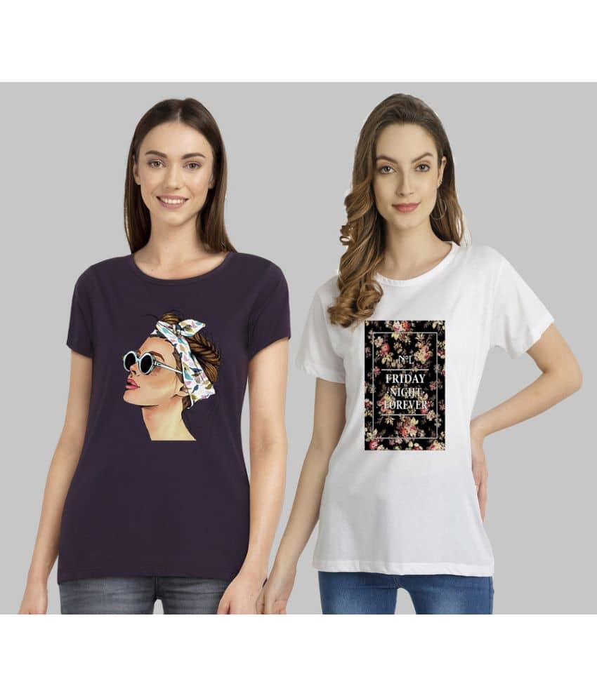 CHOZI Women Cotton Blend Printed Regular Fit Round Neck T-Shirt ( Multi Color )