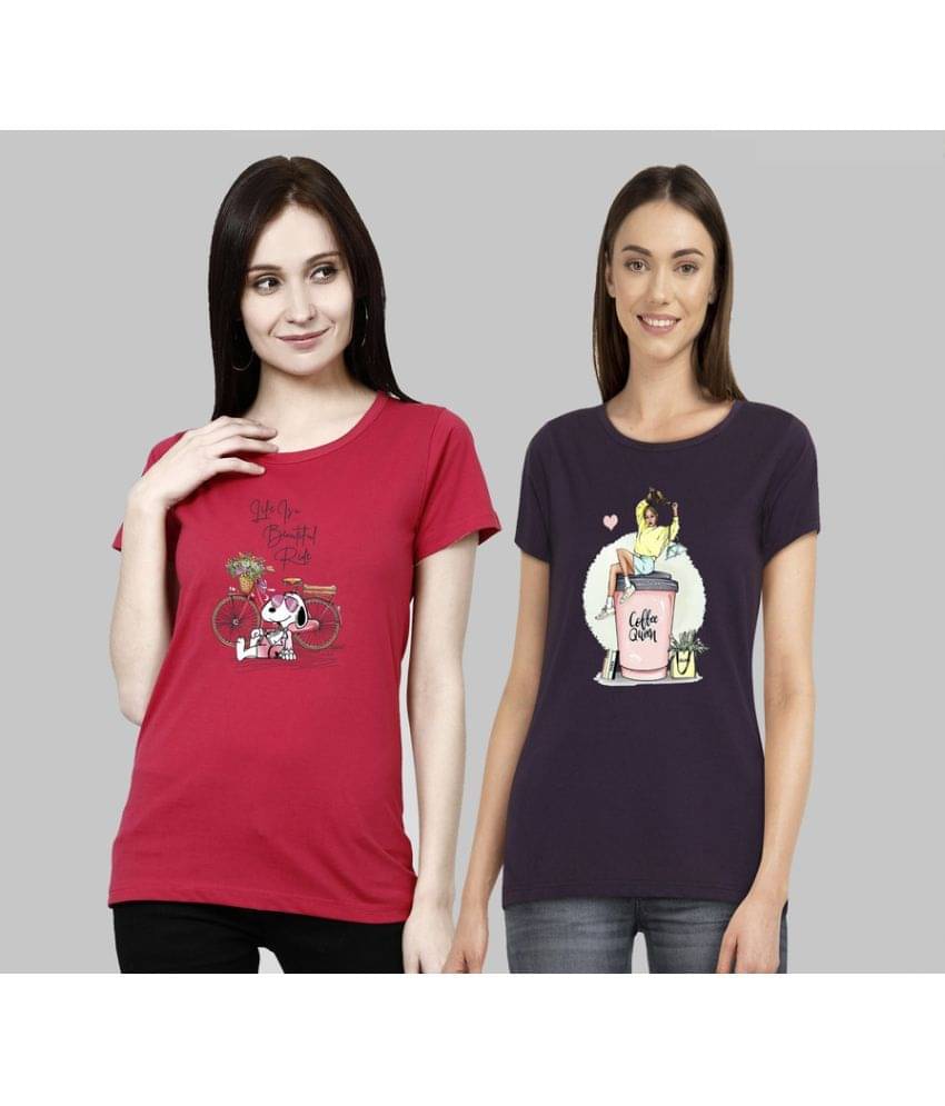     			CHOZI Women Cotton Blend Printed Regular Fit Round Neck T-Shirt ( Multi Color )