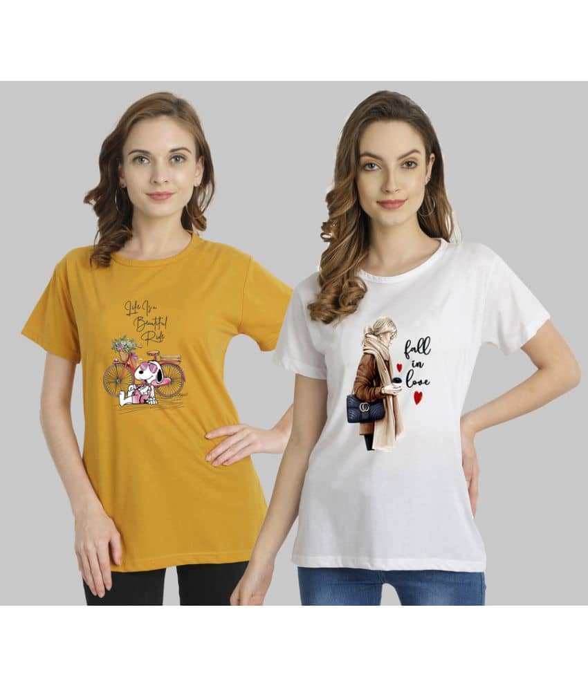 CHOZI Women Cotton Blend Printed Regular Fit Round Neck T-Shirt ( Multi Color )
