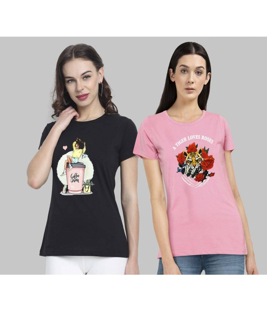     			CHOZI Women Cotton Blend Printed Regular Fit Round Neck T-Shirt ( Multi Color )