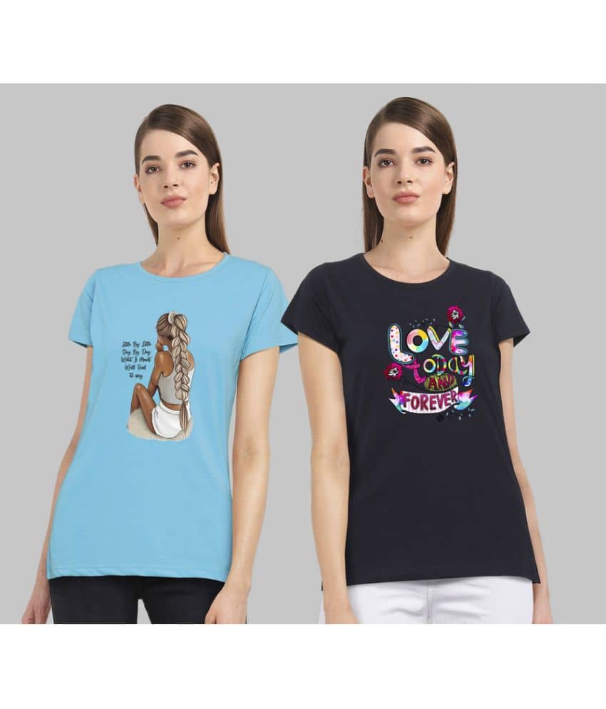 CHOZI Women Cotton Blend Printed Regular Fit Round Neck T-Shirt ( Multi Color )