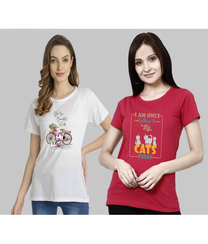 CHOZI Women Cotton Blend Printed Regular Fit Round Neck T-Shirt ( Multi Color )