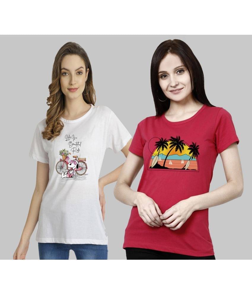     			CHOZI Women Cotton Blend Printed Regular Fit Round Neck T-Shirt ( Multi Color )