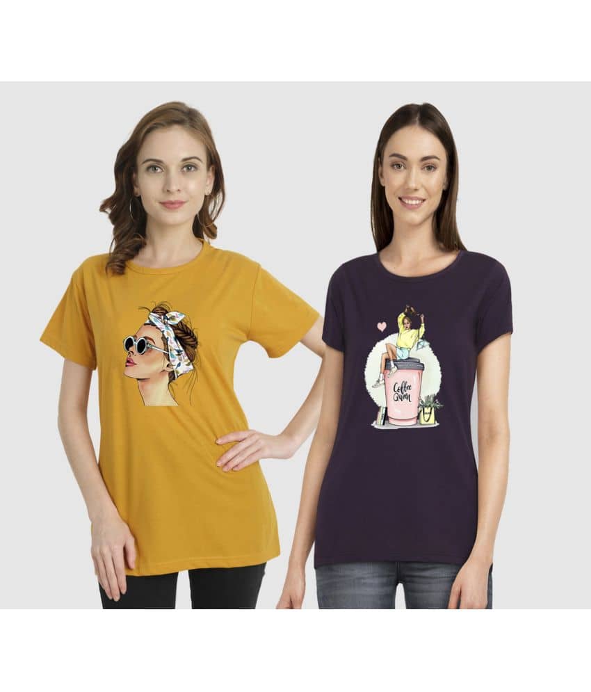 CHOZI Women Cotton Blend Printed Regular Fit Round Neck T-Shirt ( Multi Color )